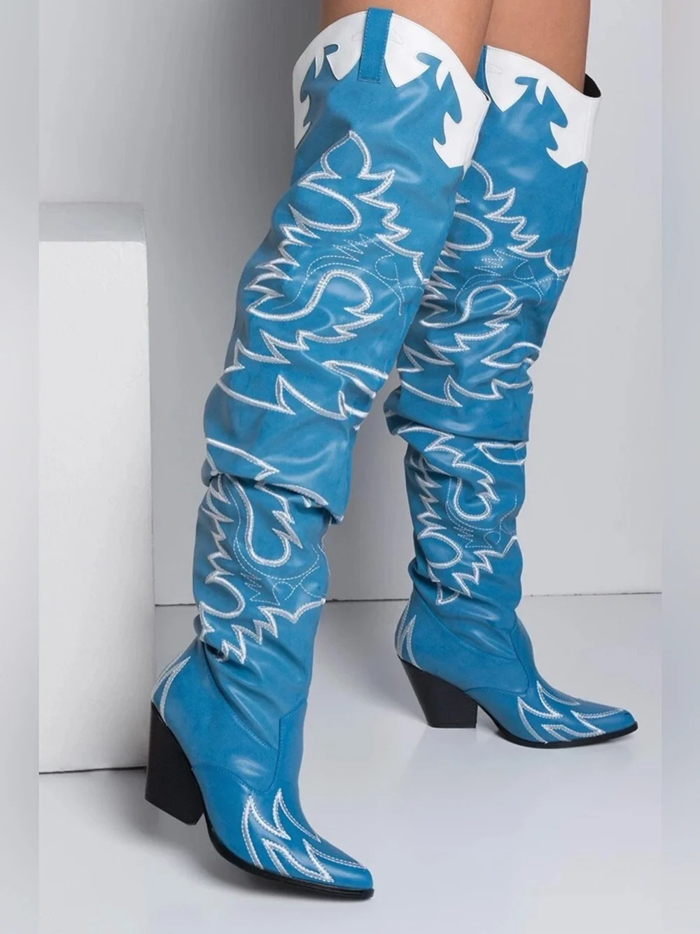 Cape Robbin Kelsey-21 Blue Western Over-the-Knee Cowboy Boots Size 10